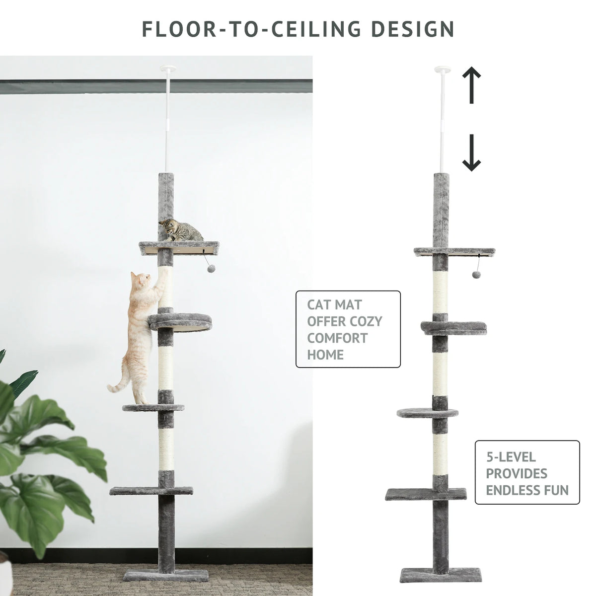 Arbre à chat sol au plafond beige 274 cm — détail de la niche