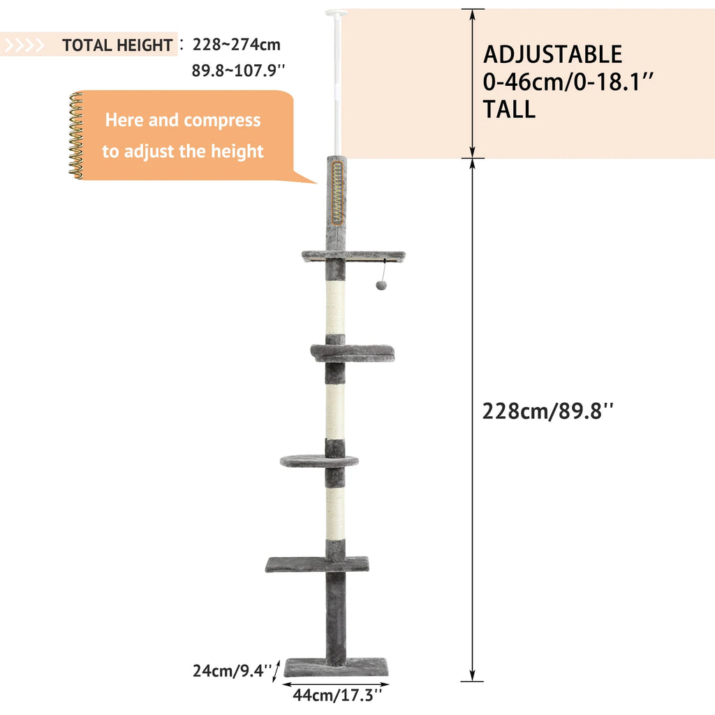 Arbre à chat sol au plafond gris 274 cm — vue d'ensemble