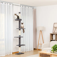 Arbre à chat sol au plafond bois — vu de trois quarts
