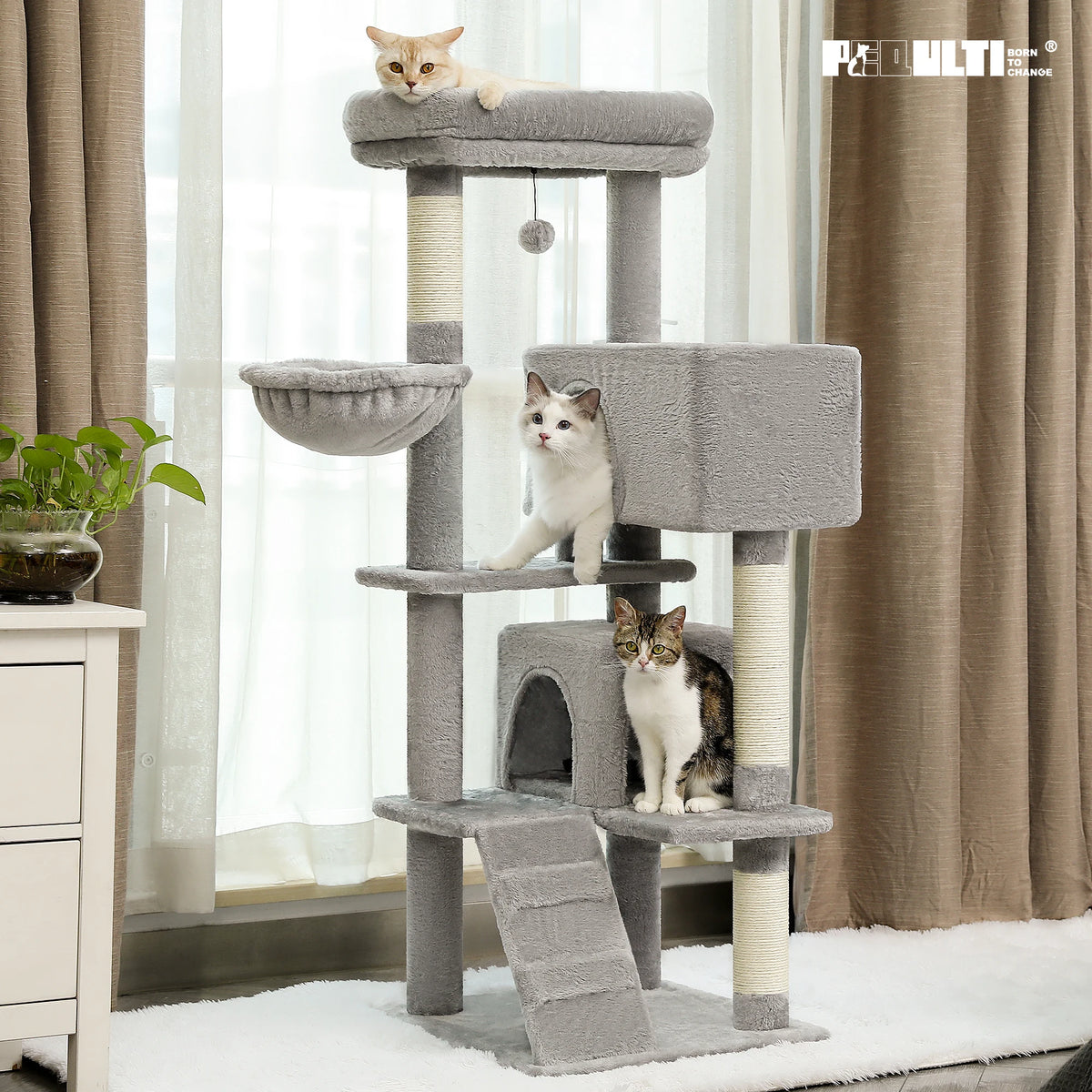 Arbre à chat blanc 106 cm — détail du hamac