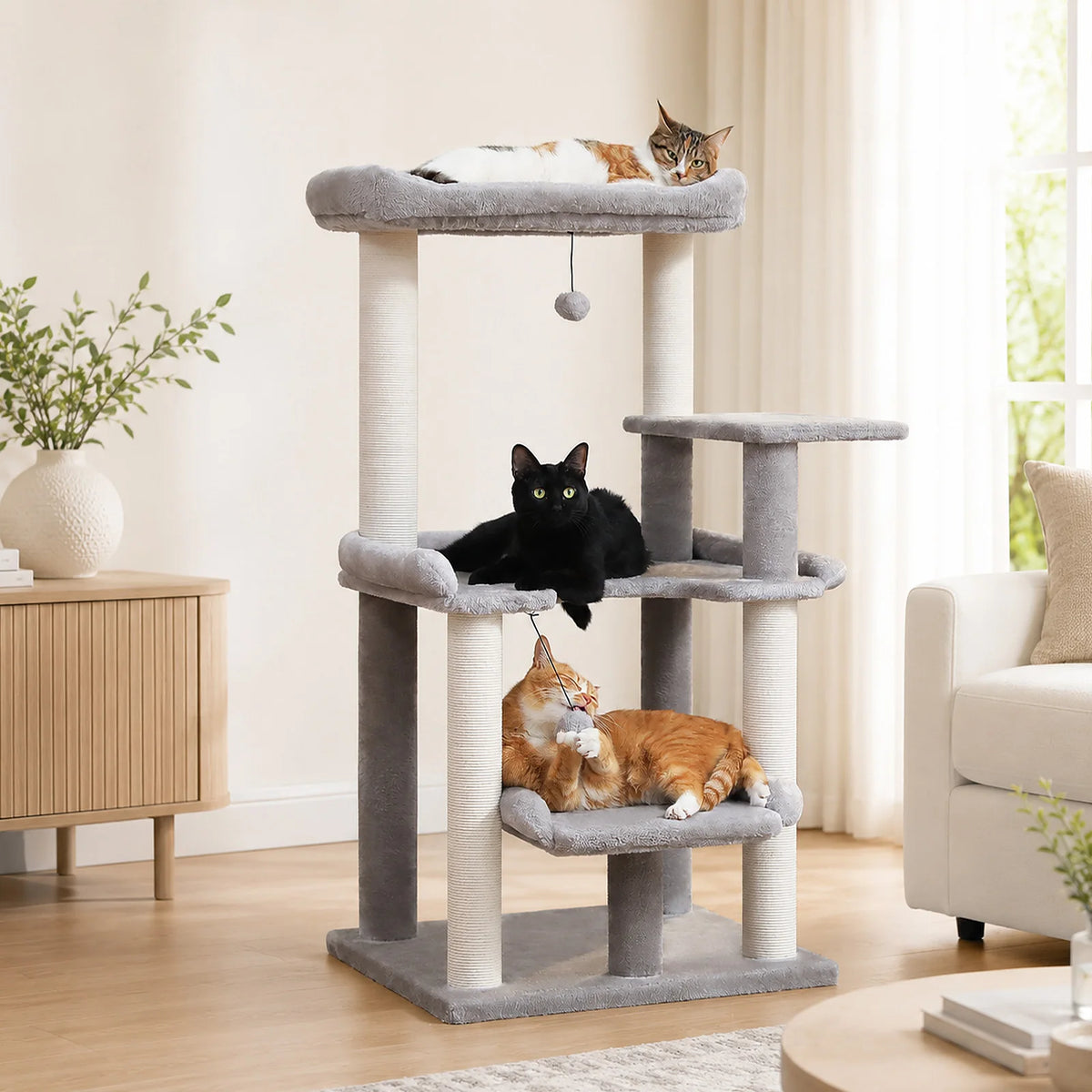 Arbre à chat beige d'angle — poteau en sisal naturel