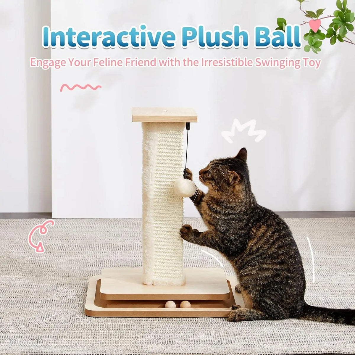 Griffoir chat bois piste à balle — détail du couchage haut