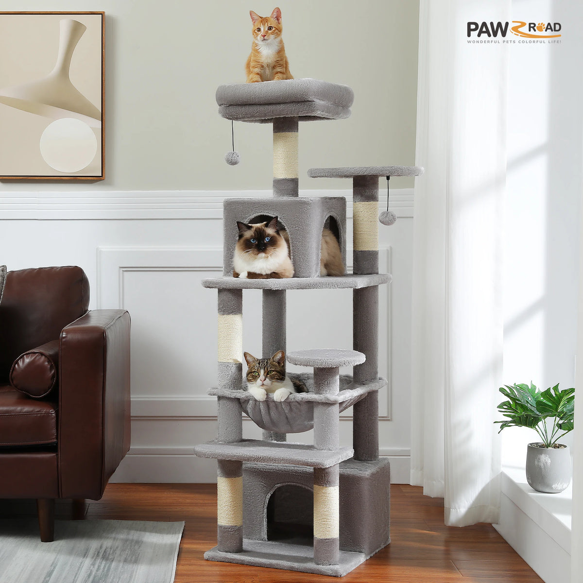 Arbre à chat rouge 184 cm — en situation dans un salon