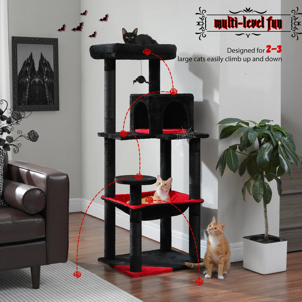 Arbre à chat anthracite 143 cm — poteau en sisal naturel