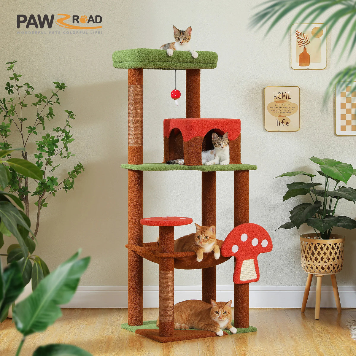 Arbre à chat brun griffoir champignon — vue d'ensemble