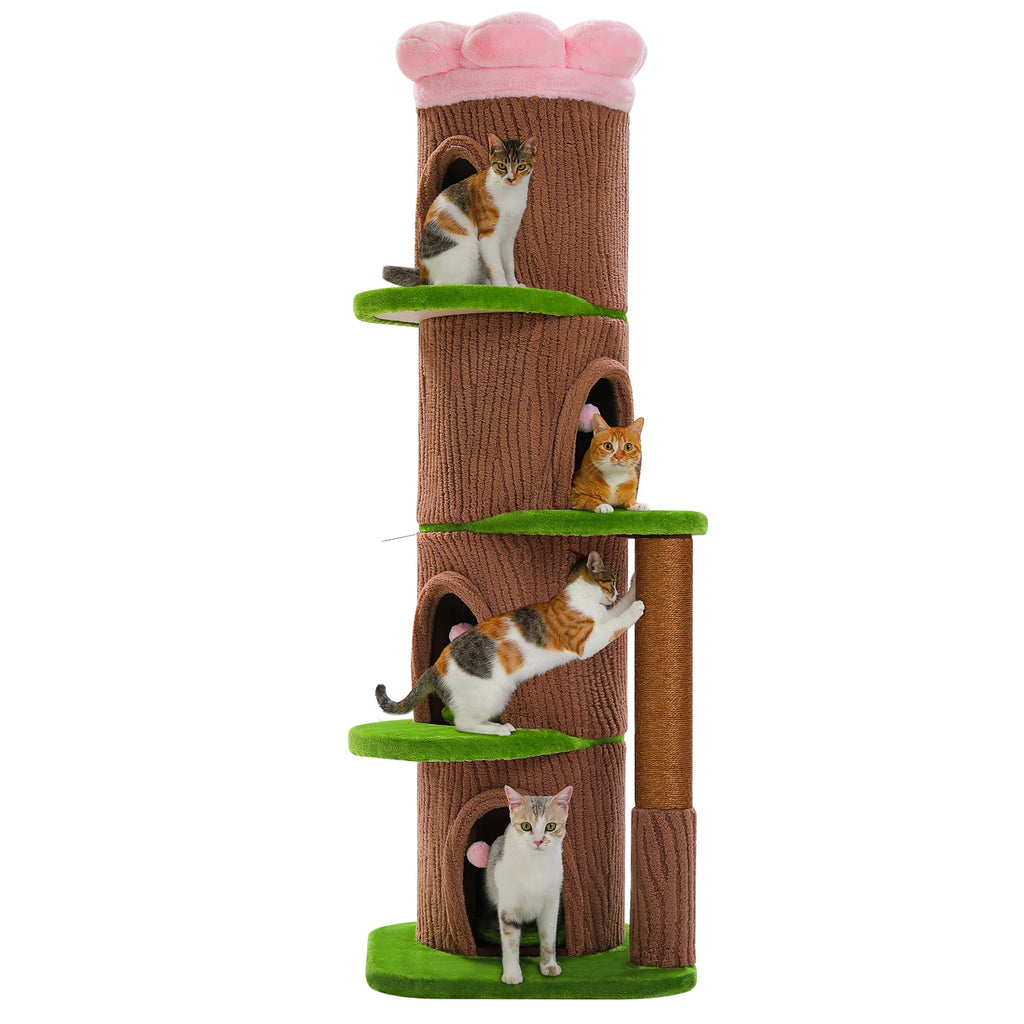 Arbre à chat tronc d'arbre 4 niches — vue d'ensemble