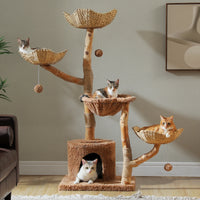 Arbre à chat bois et rotin blanc — détail du hamac