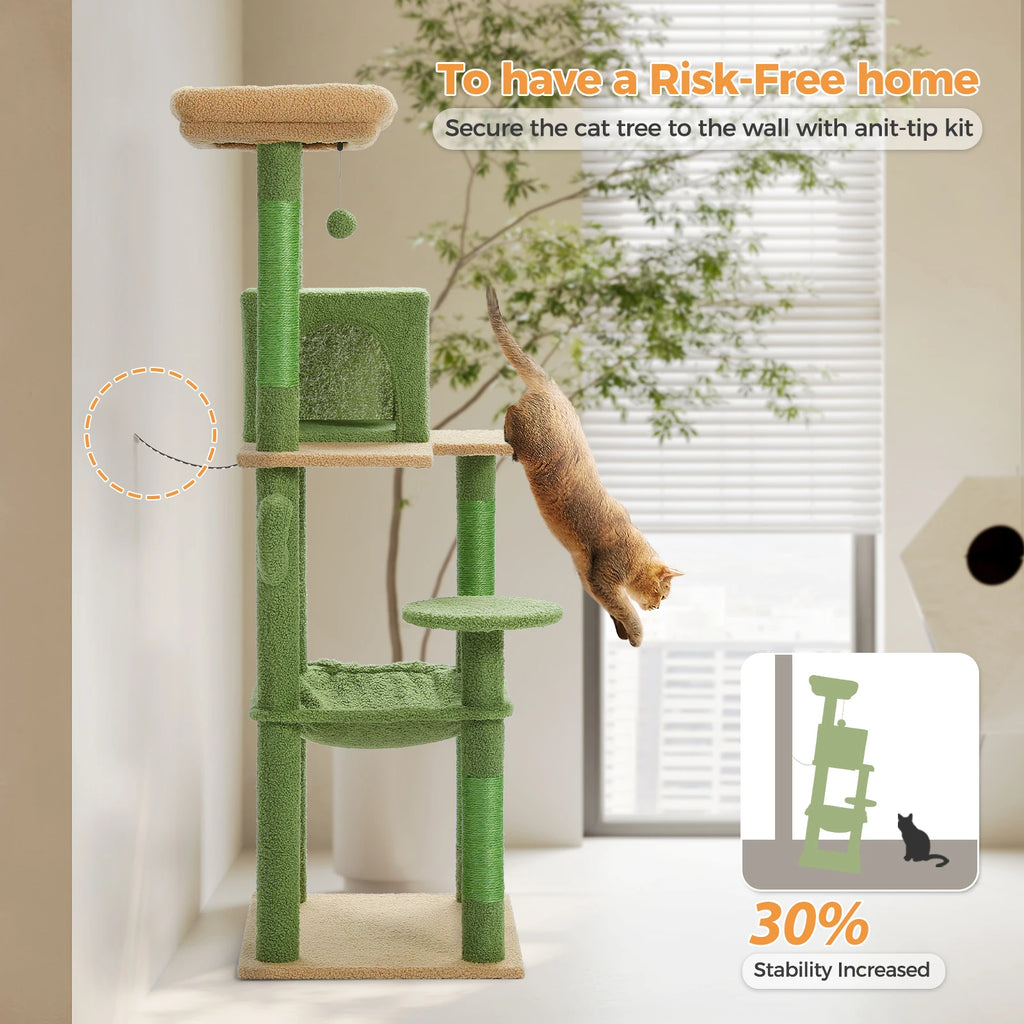 Arbre à chat cactus 6 niveaux — poteau en sisal naturel