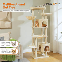 Arbre à chat beige 7 niveaux — vu de trois quarts