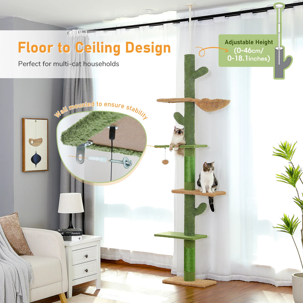 Arbre à chat cactus sol au plafond 275 cm — détail du couchage haut