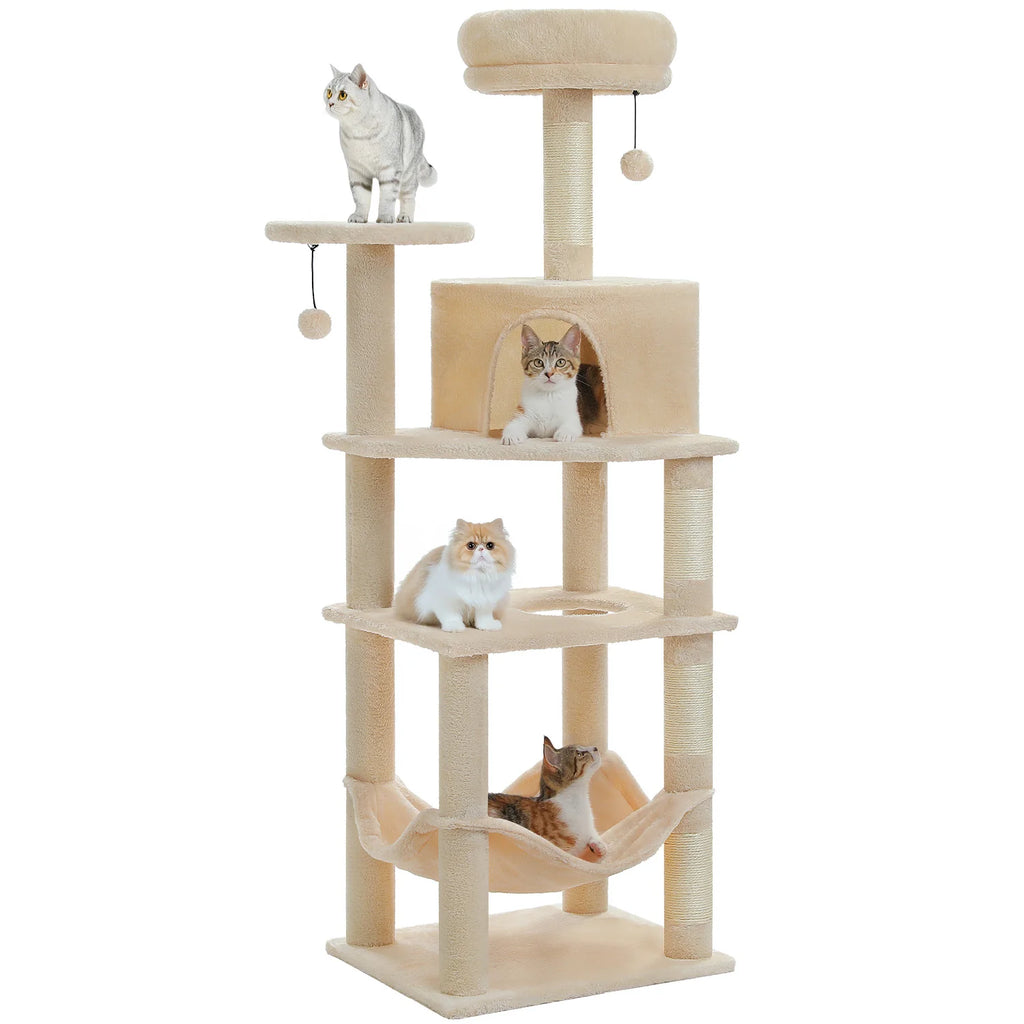 Arbre à chat beige 140 cm — vue d'ensemble