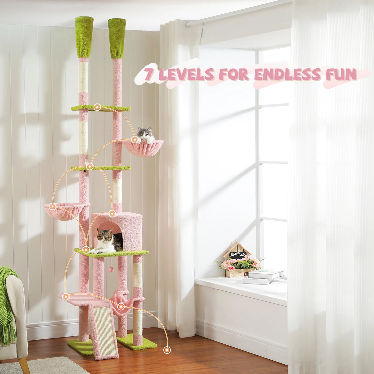Arbre à chat sol au plafond vert 285 cm — détail du couchage haut