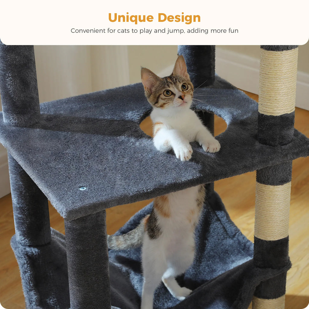 Arbre à chat gris 140 cm — poteau en sisal naturel