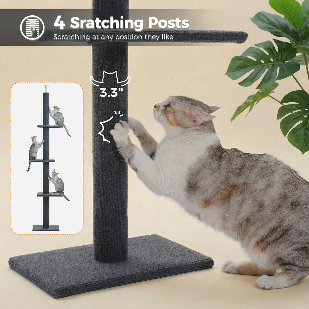 Arbre à chat sol au plafond bois — détail de la niche