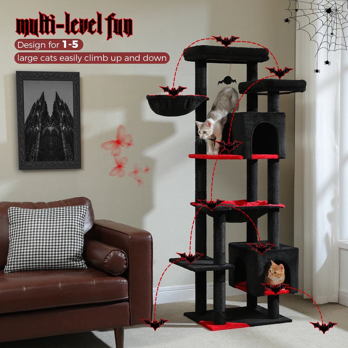 Arbre à chat beige 7 niveaux — détail du couchage haut