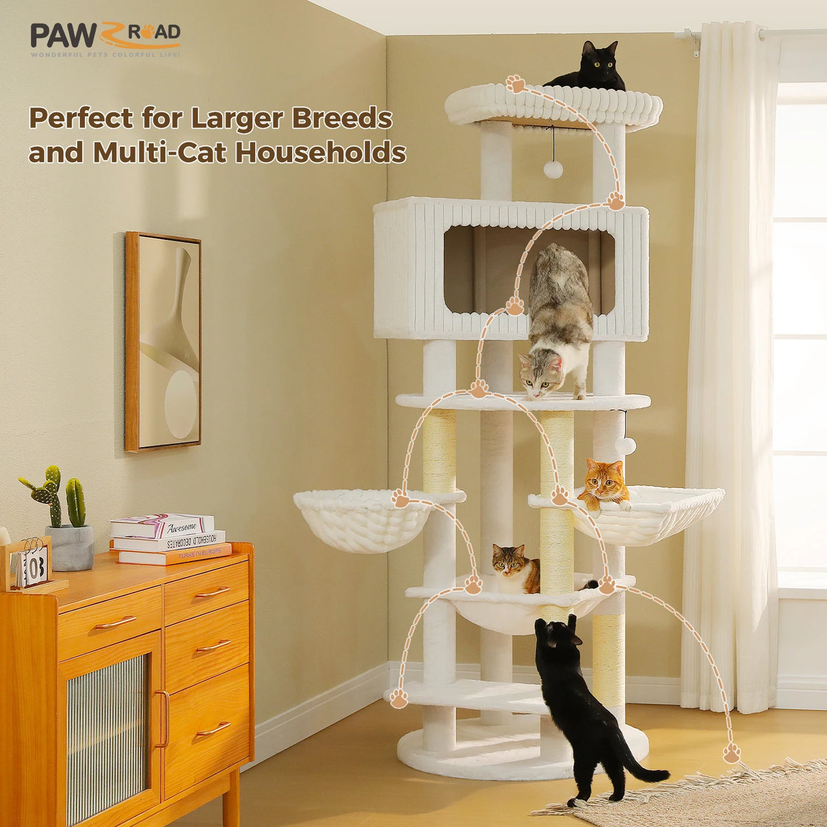 Arbre à chat géant noir — poteau en sisal naturel