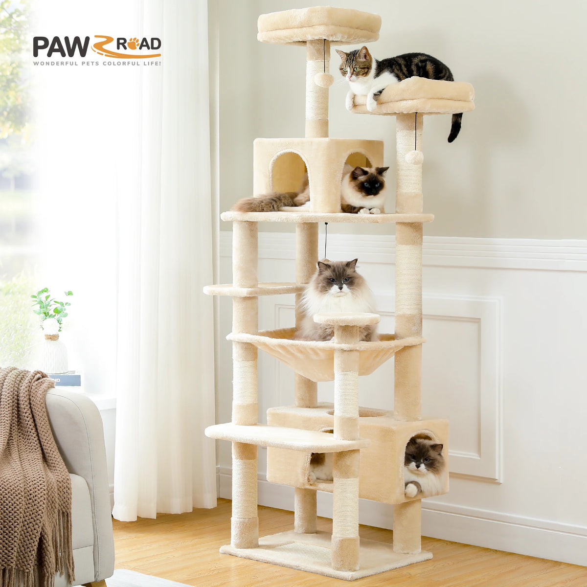 Arbre à chat vert 184 cm niche — vue d'ensemble