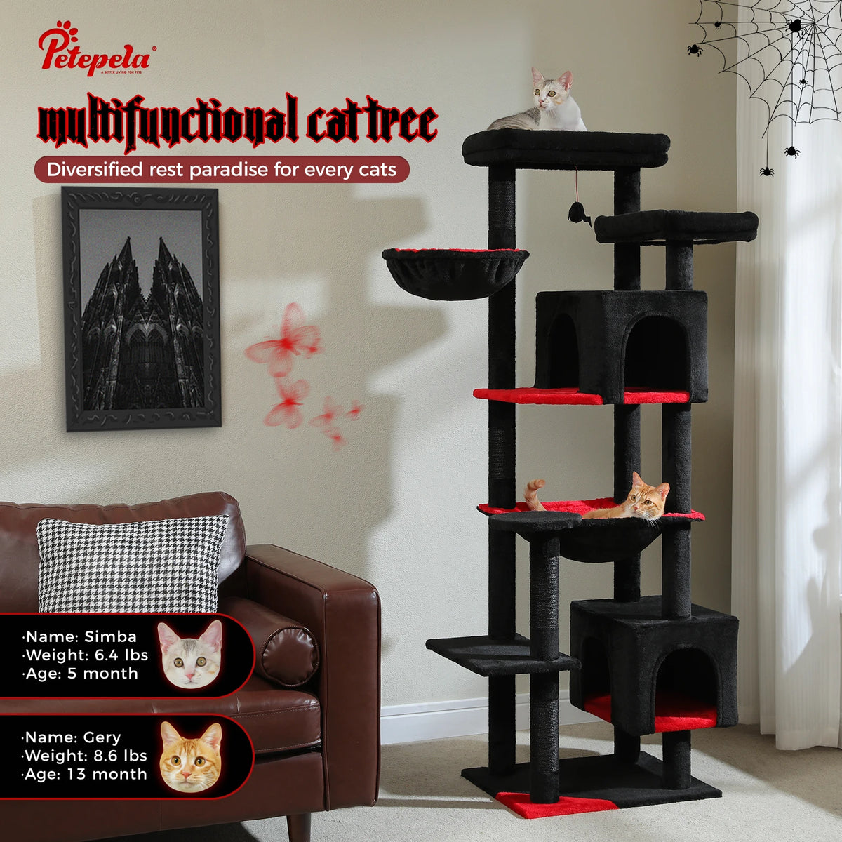 Arbre à chat beige 7 niveaux — en situation dans un salon