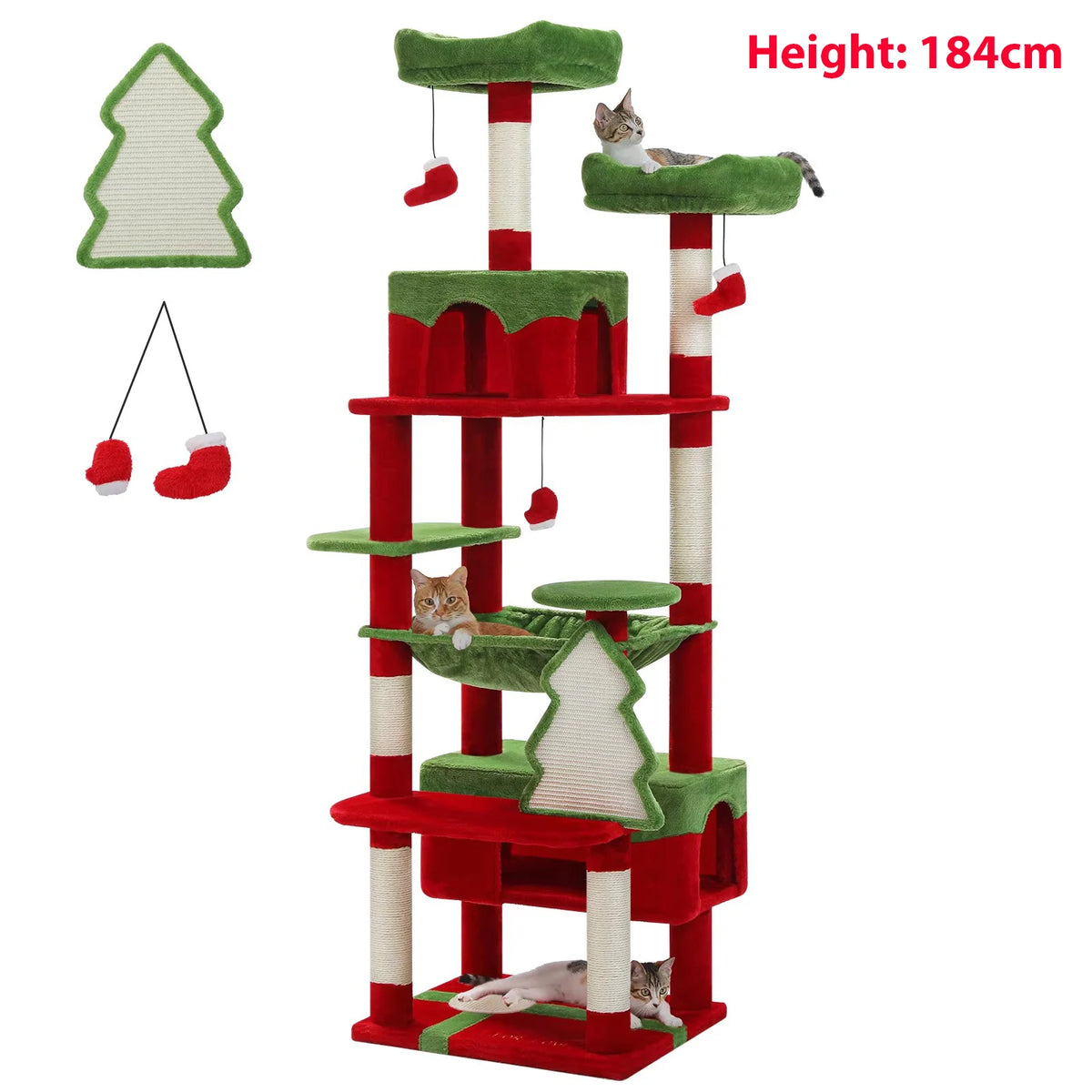 Arbre à chat rouge 184 cm — détail des finitions
