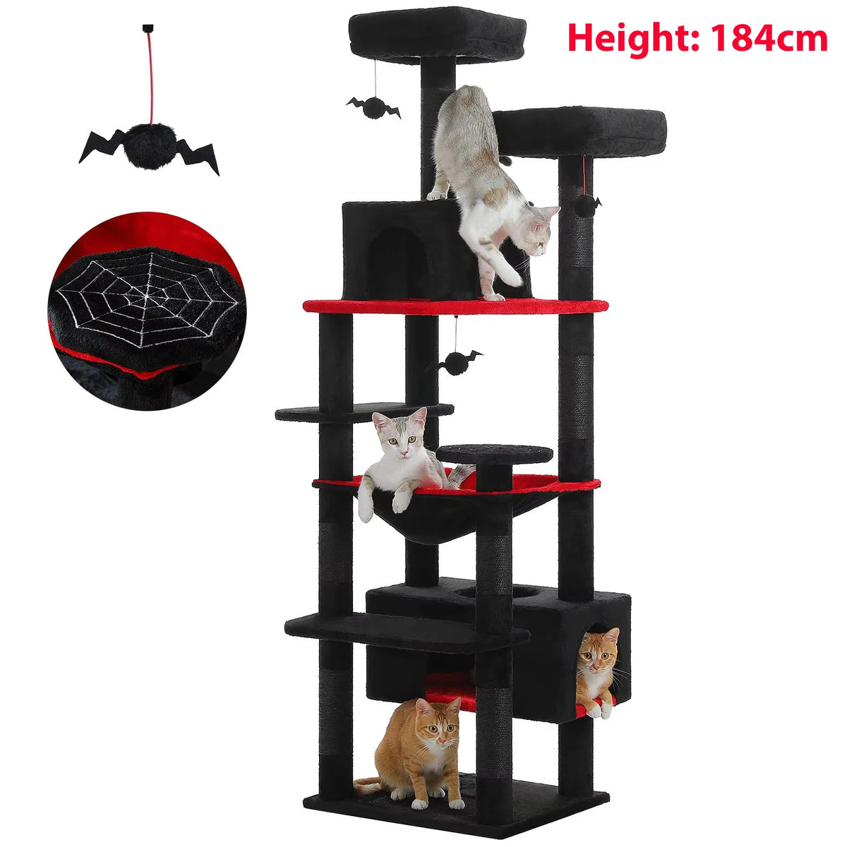 Arbre à chat vert 184 cm niche — détail du hamac