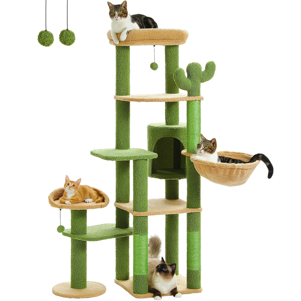 Arbre à chat cactus vert vert et beige détail du hamac