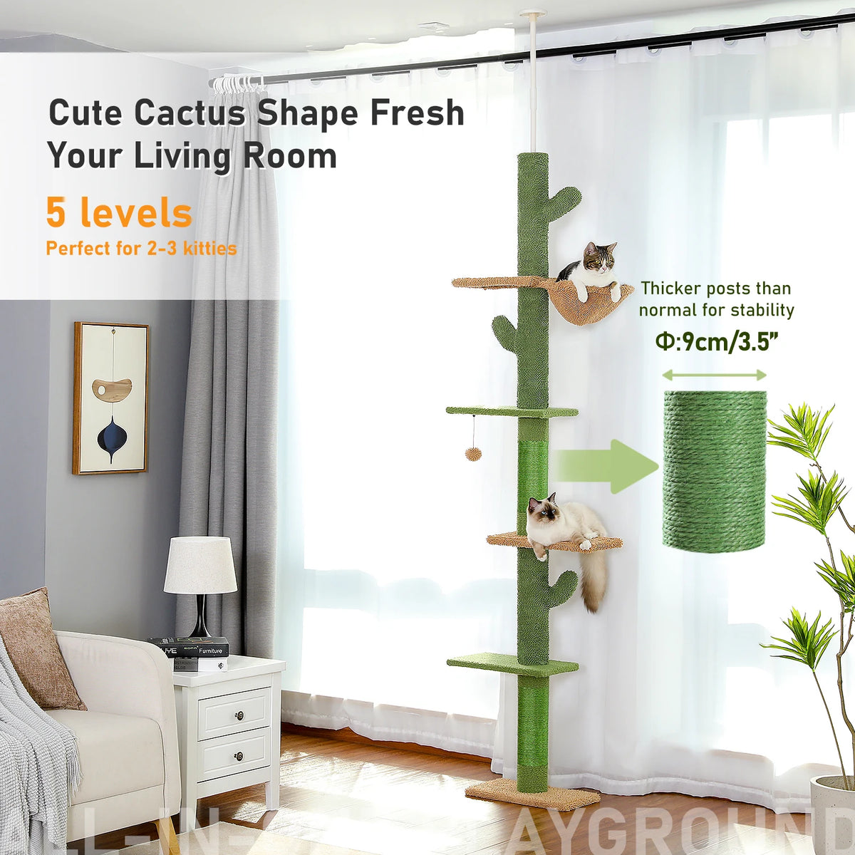 Arbre à chat cactus sol au plafond 275 cm — en situation dans un salon