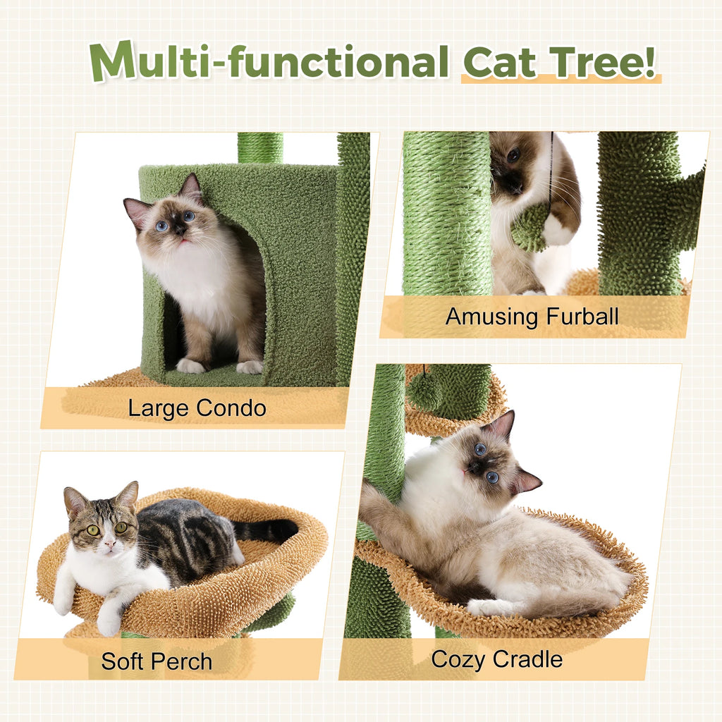 Arbre à chat cactus vert 90 cm — poteau en sisal naturel