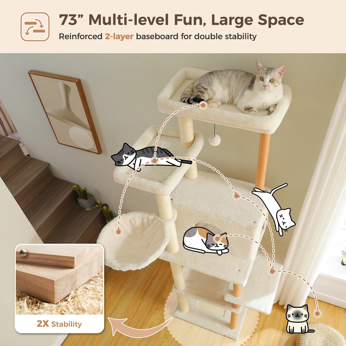Arbre à chat brun XXL — détail du hamac