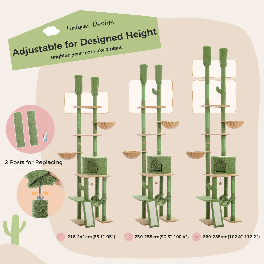 Arbre à chat sol au plafond vert 285 cm — détail du hamac