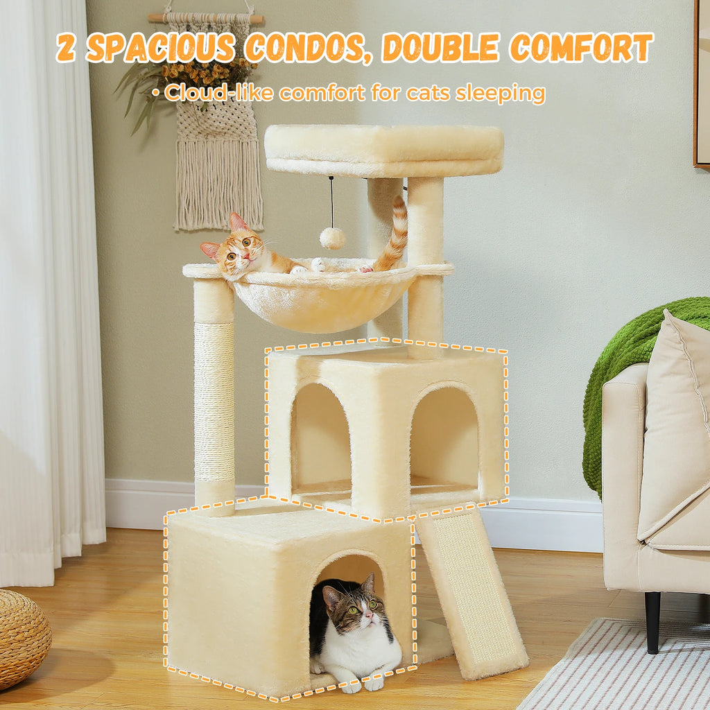 Arbre à chat beige — poteau en sisal naturel