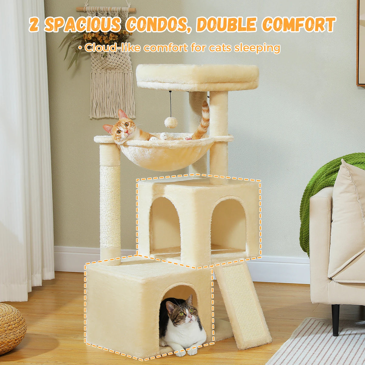 Arbre à chat beige — poteau en sisal naturel
