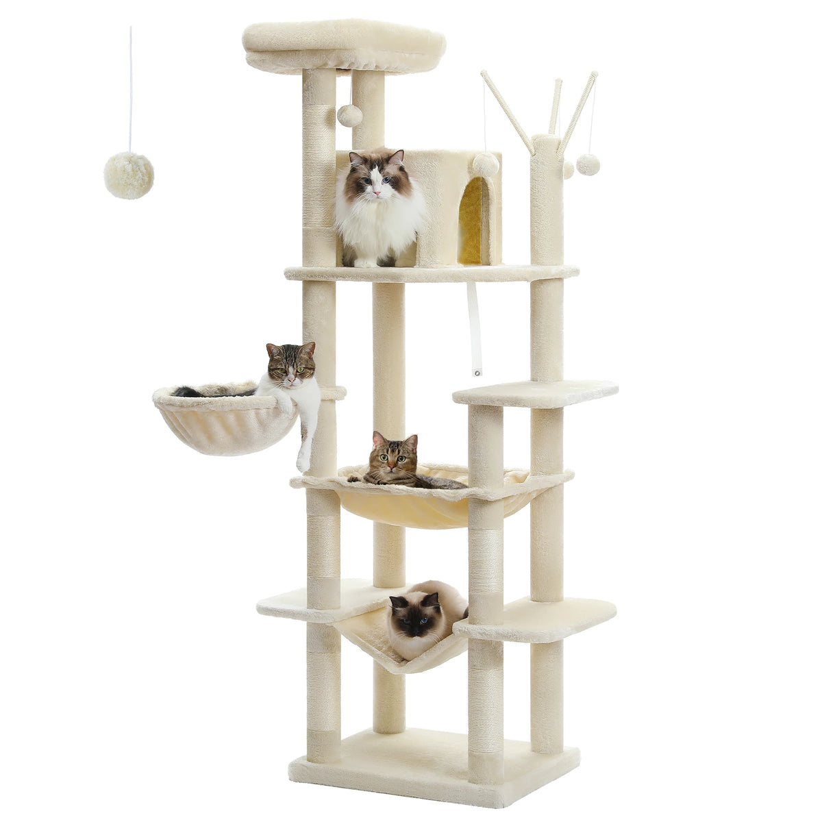 Arbre à chat beige niches superposées — vue d'ensemble