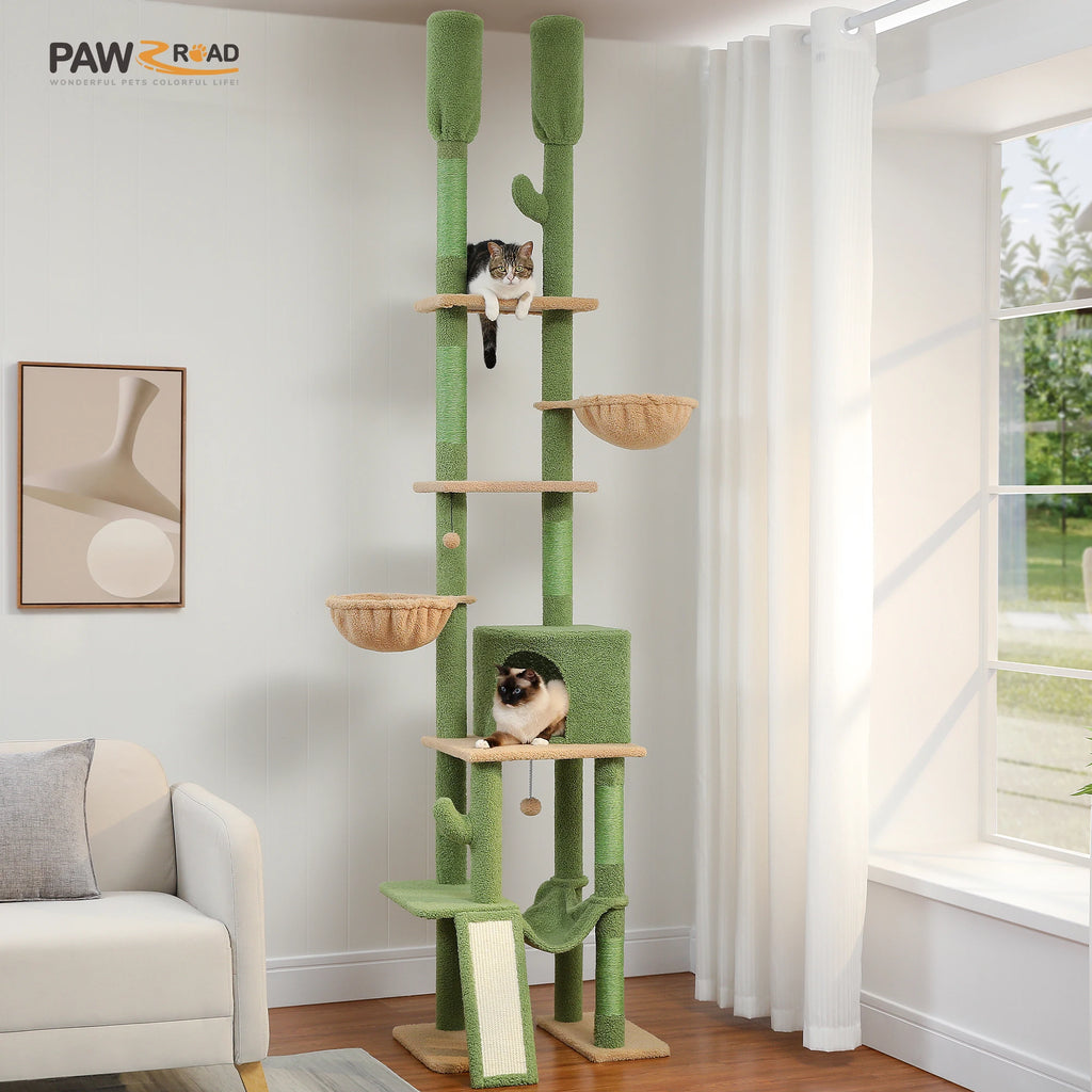 Arbre à chat sol au plafond vert 285 cm — en situation dans un salon