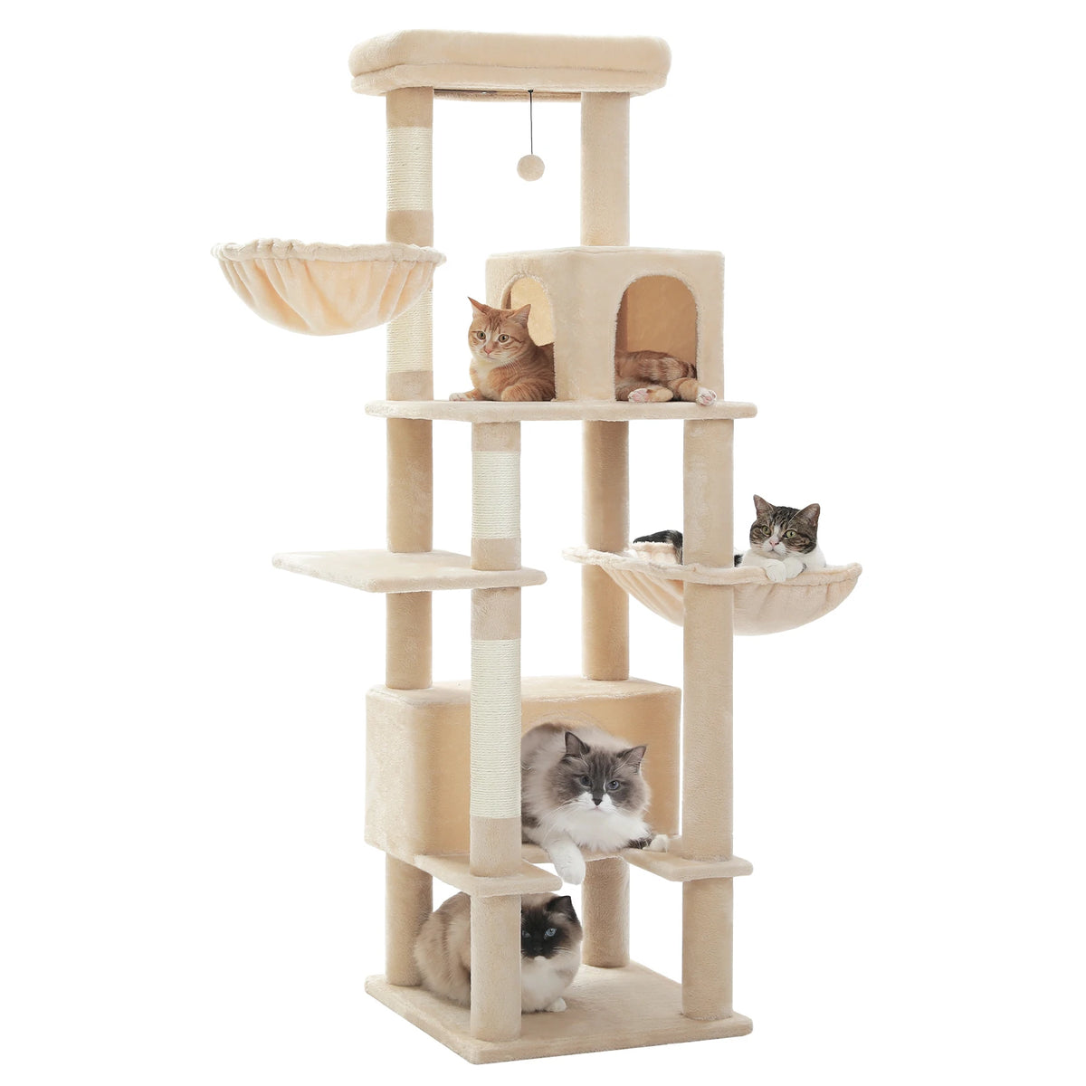 Arbre à chat beige grand chat — vue d'ensemble