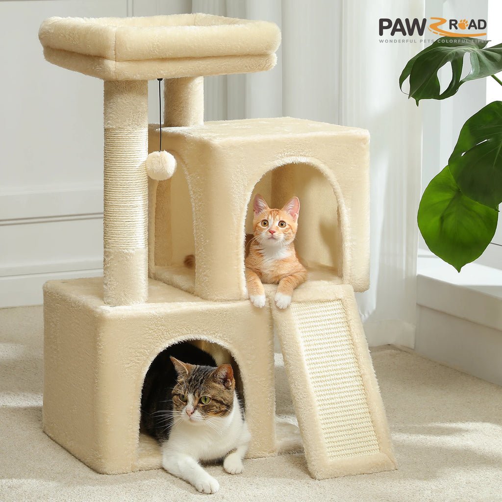 Petit arbre à chat beige — poteau en sisal naturel