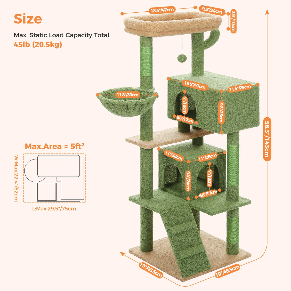 Arbre à chat gris 106 cm — détail des finitions
