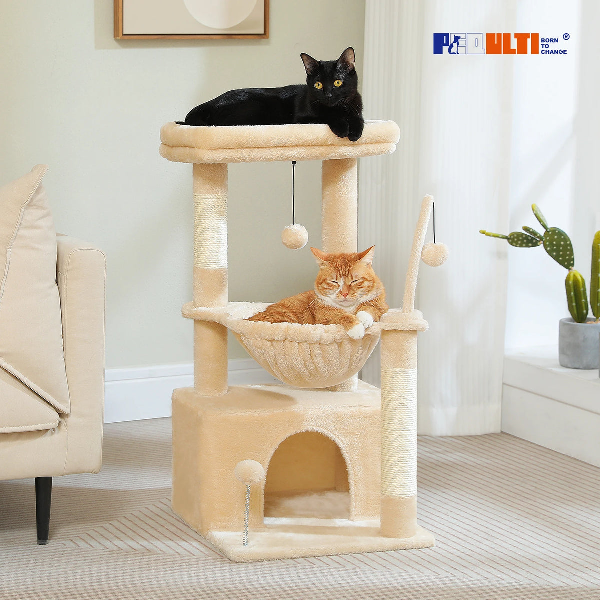 Petit arbre à chat gris — détail du couchage haut