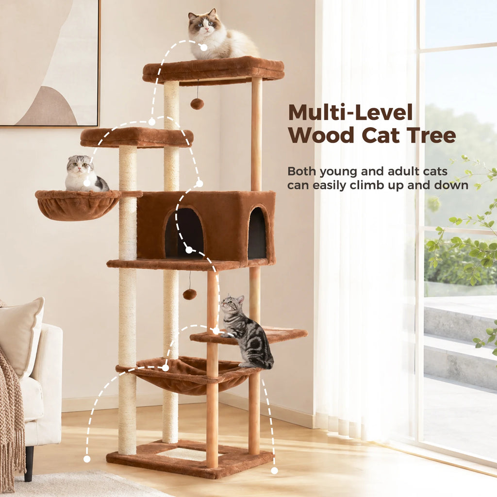 Arbre à chat brun XXL — détail du couchage haut