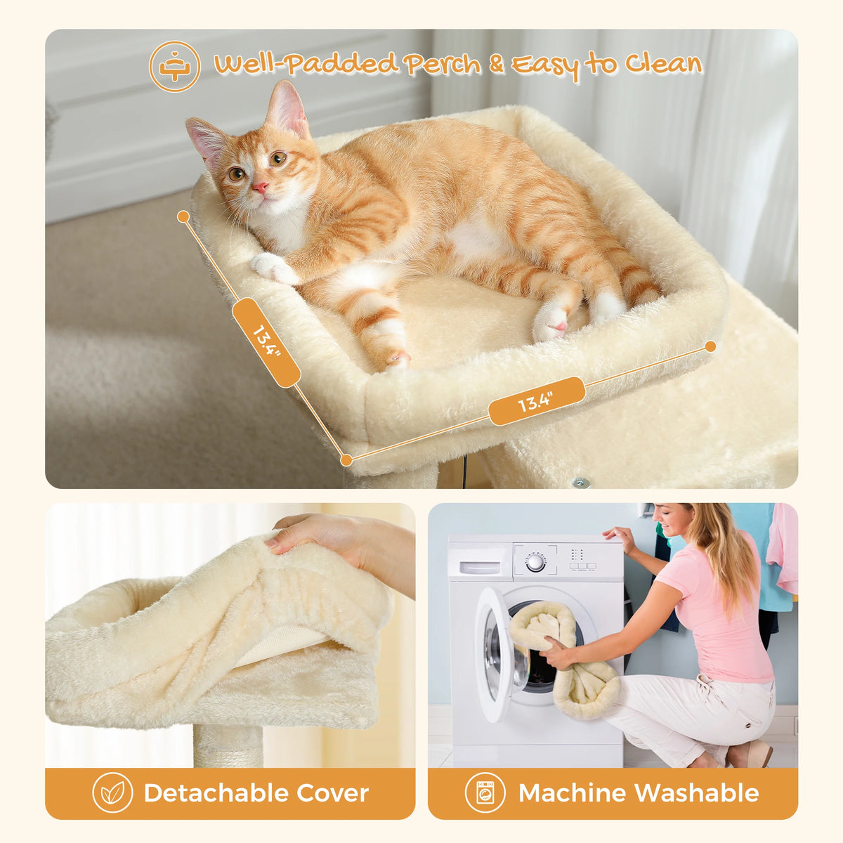 Petit arbre à chat beige — détail du hamac