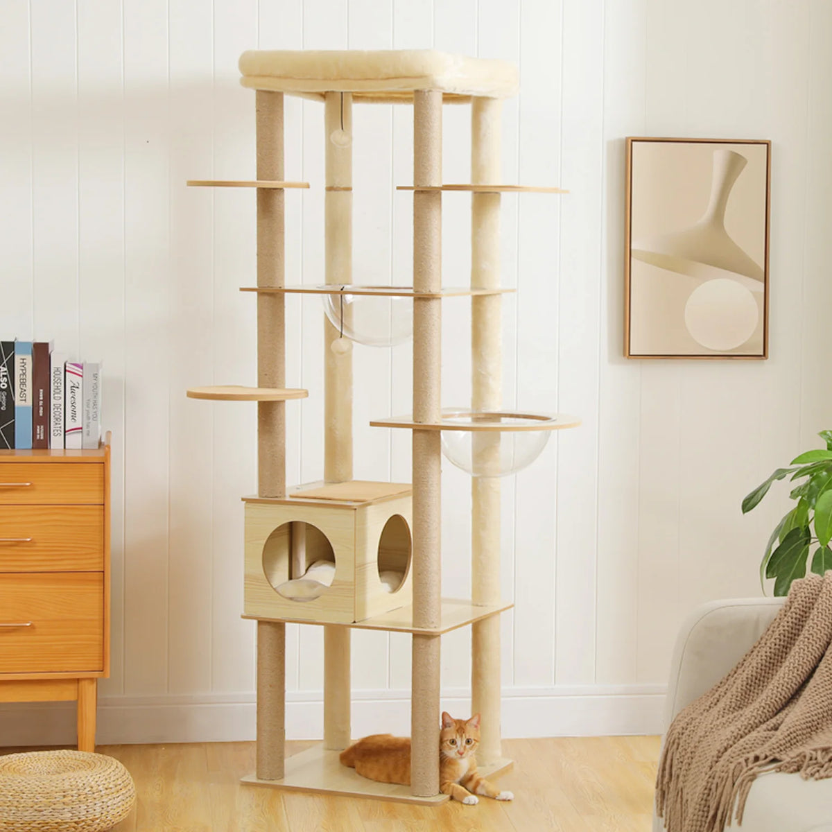 Arbre à chat en bois 144 cm — détail du couchage haut
