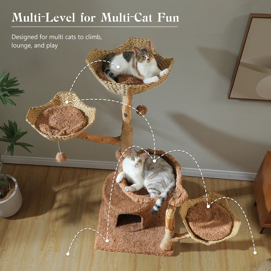 Arbre à chat bois et rotin blanc — base de l'arbre à chat