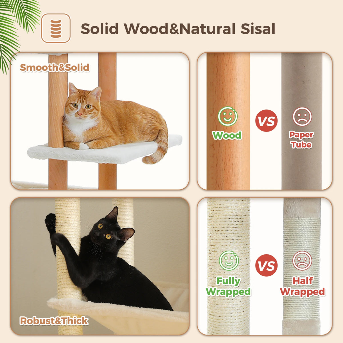 Arbre à chat beige XXL — détail des finitions
