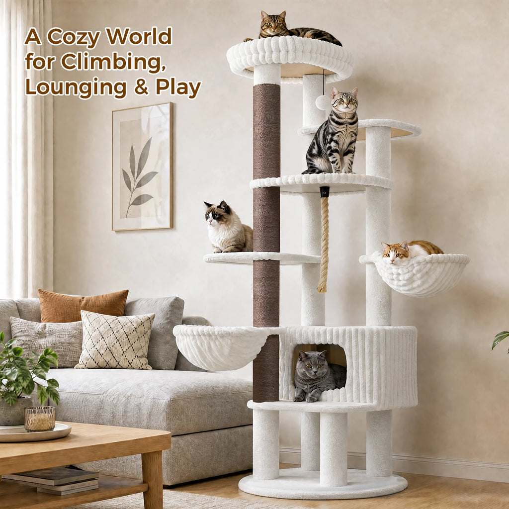 Arbre à chat gris géant 188 cm — détail des finitions