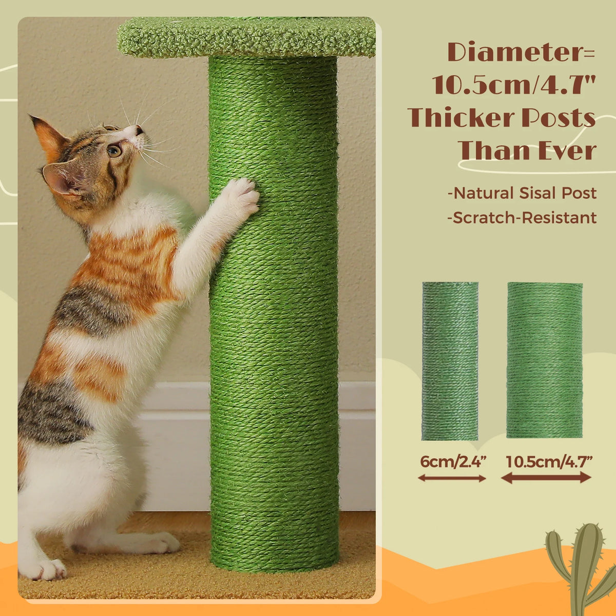 Arbre à chat cactus sol au plafond 229 cm — poteau en sisal naturel