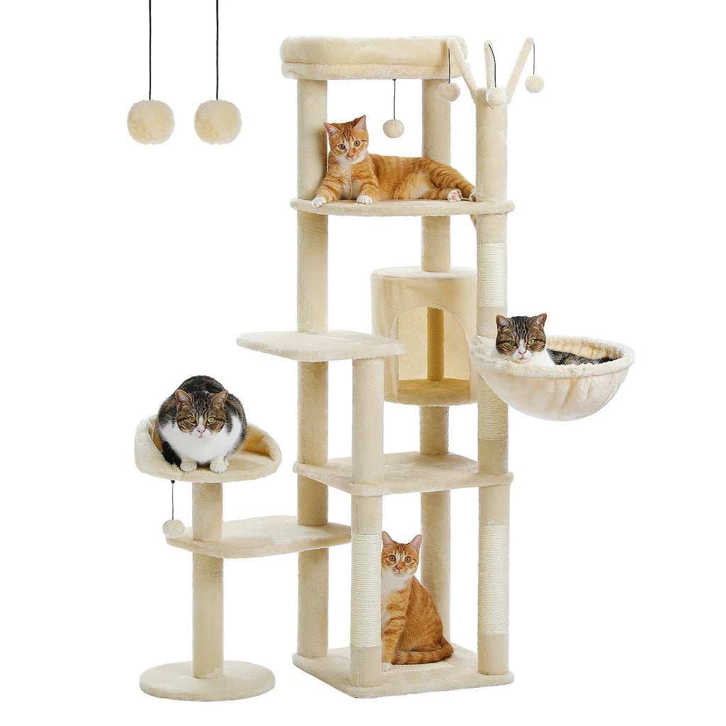 Arbre à chat beige 150 cm — vue d'ensemble