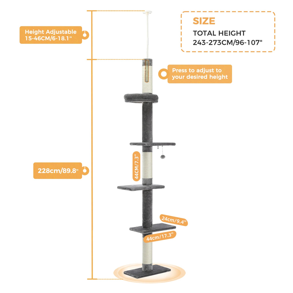 Arbre à Chat Anthracite à Barre de Tension — Fumée