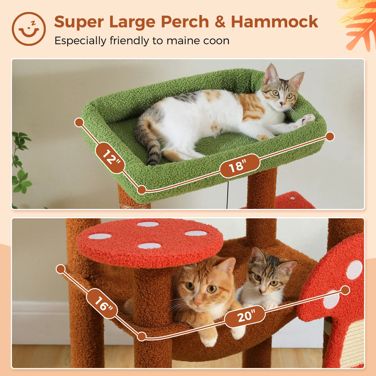Arbre à chat brun griffoir champignon — détail de la niche