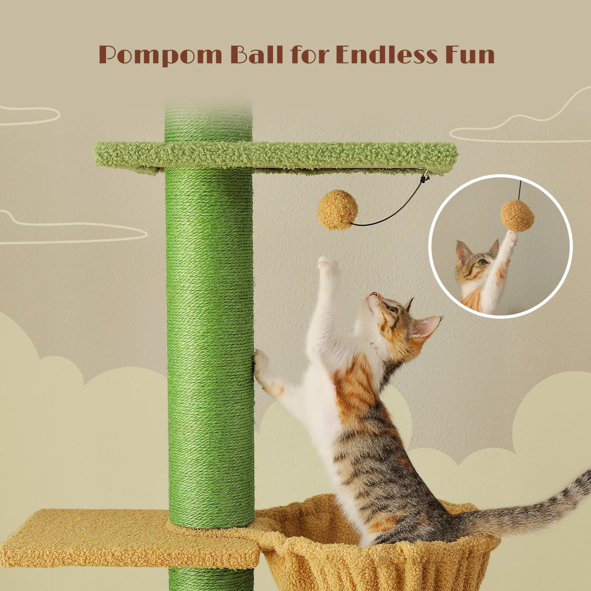 Arbre à chat cactus sol au plafond 229 cm — détail du couchage haut