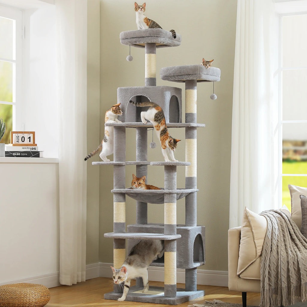 Arbre à chat gris grande tour — détail de la niche