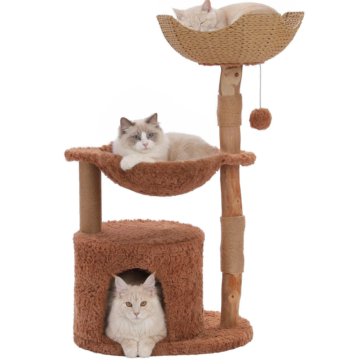 Arbre à chat bois et rotin brun brun vue d'ensemble